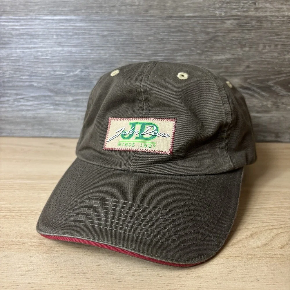 John Deere Hat Cap Strap Back Brown Canvas Patch Embroidered Mens One Size
